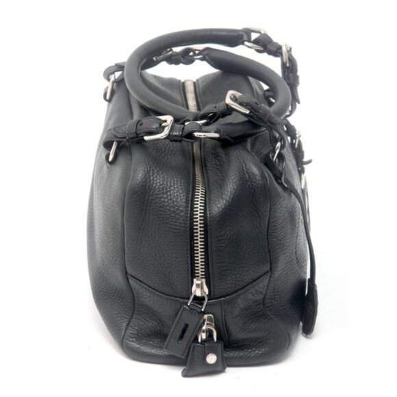 Prada Vitello Daino Logo Leather Bauletto Satchel Bag Black Nero MSRP $2950 - Picture 11 of 14